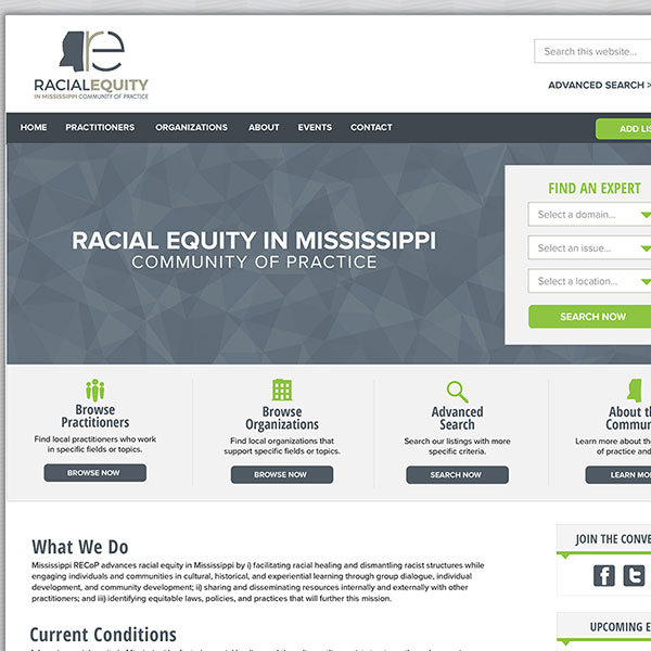Website for Mississippi Racial Equity Community of Practice