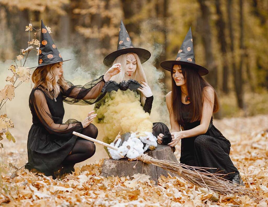 Three witches in the forest. -hocus pocus