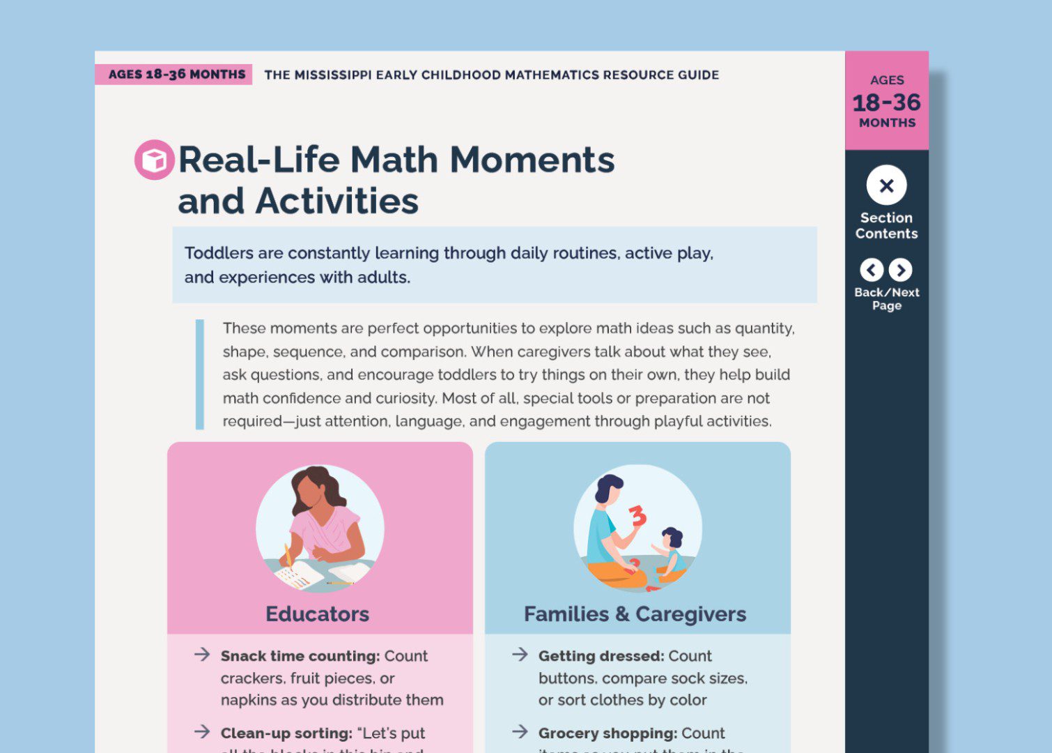 preview of a page with early learning math guide
