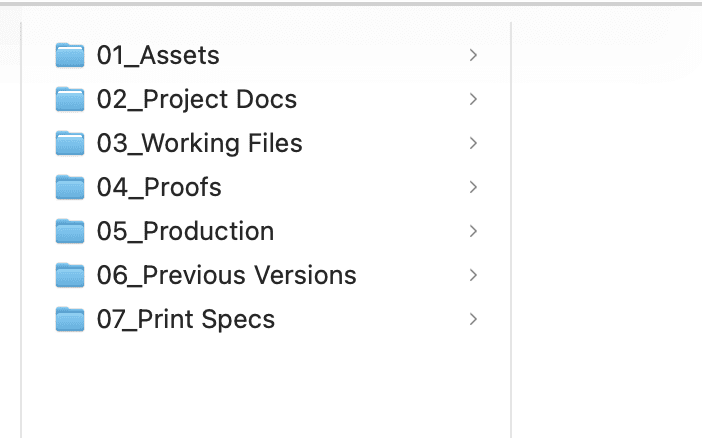Folder organization used for print projects
