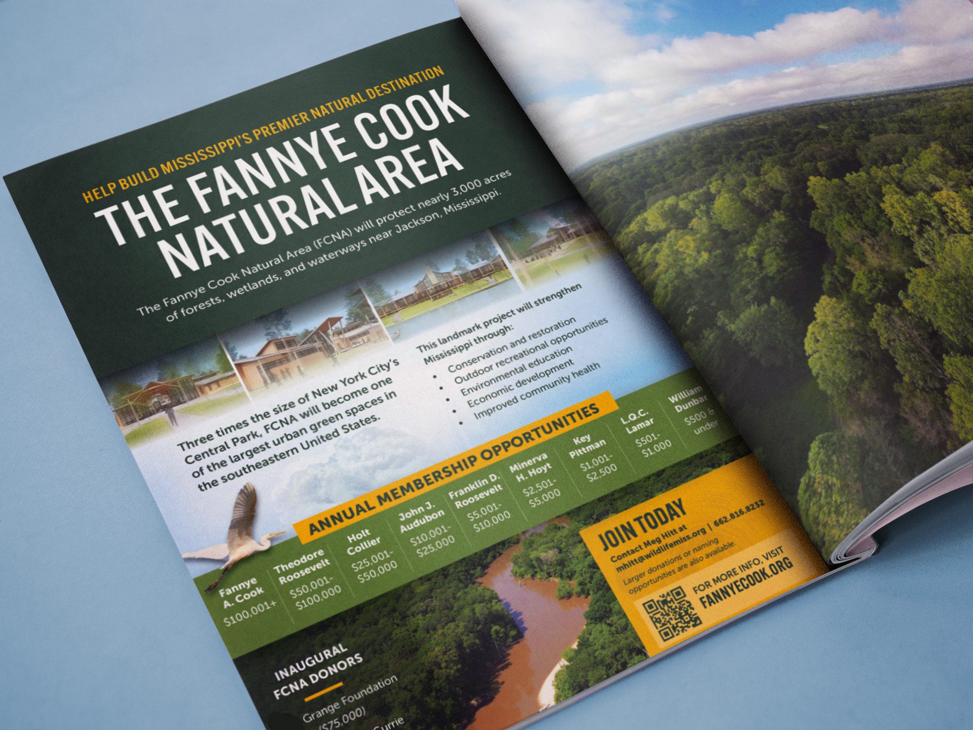close-up open magazine with Wildlife Mississippi Fannye Cook Natural Area (FCNA) Ad