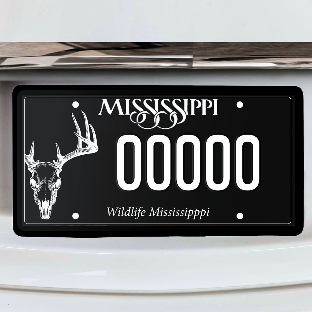 black and white license plate for Wildlife Mississippi