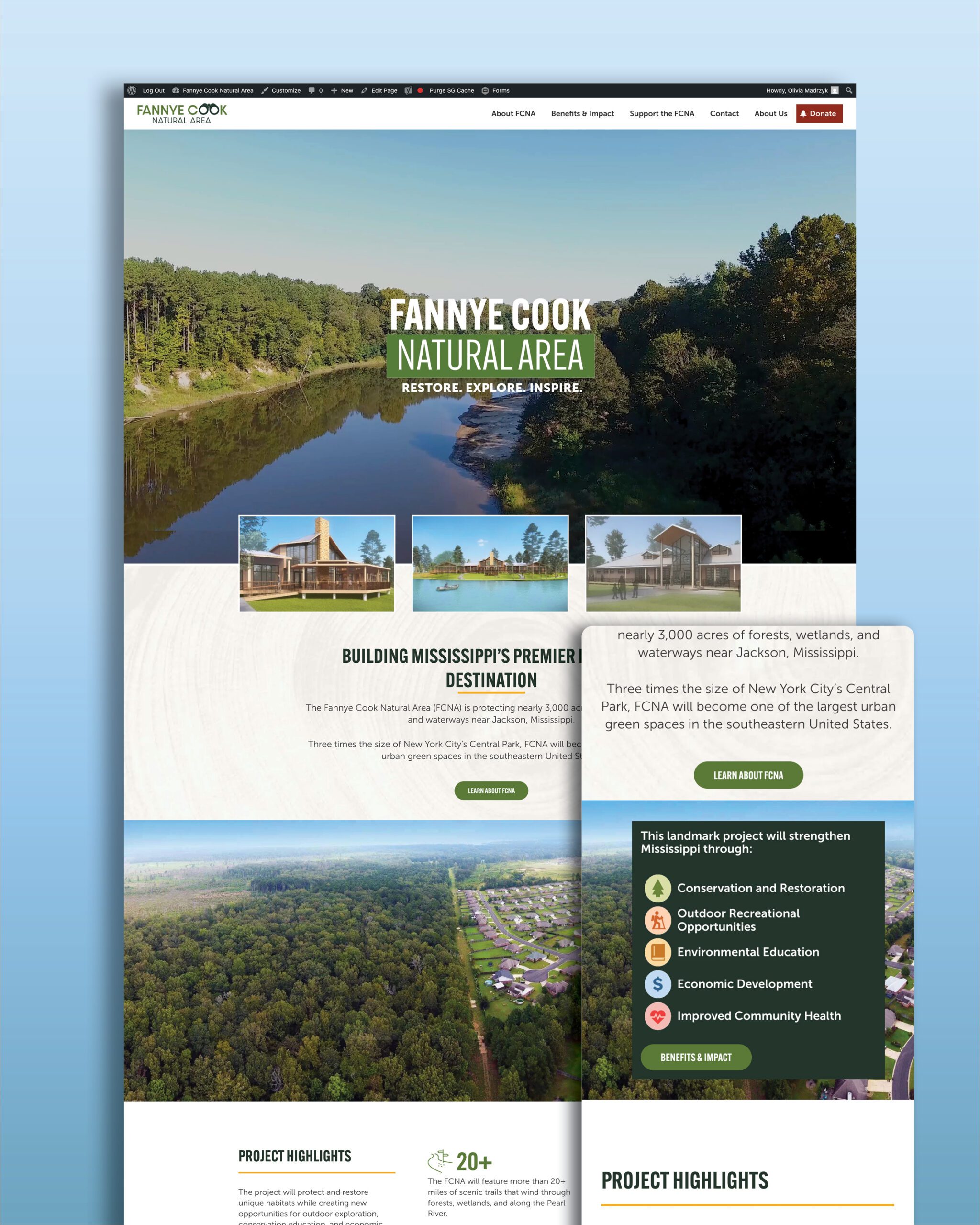 FCNA Website mockup of homepage