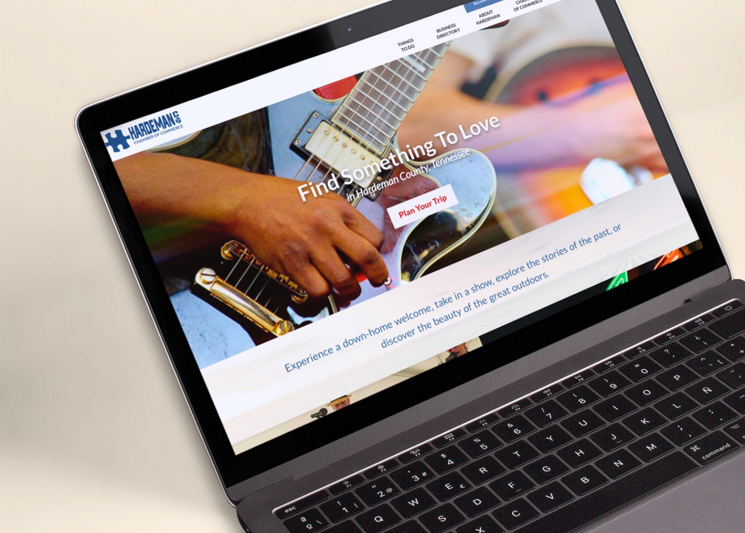 Laptop showing Hardeman County Chamber of Commerce homepage