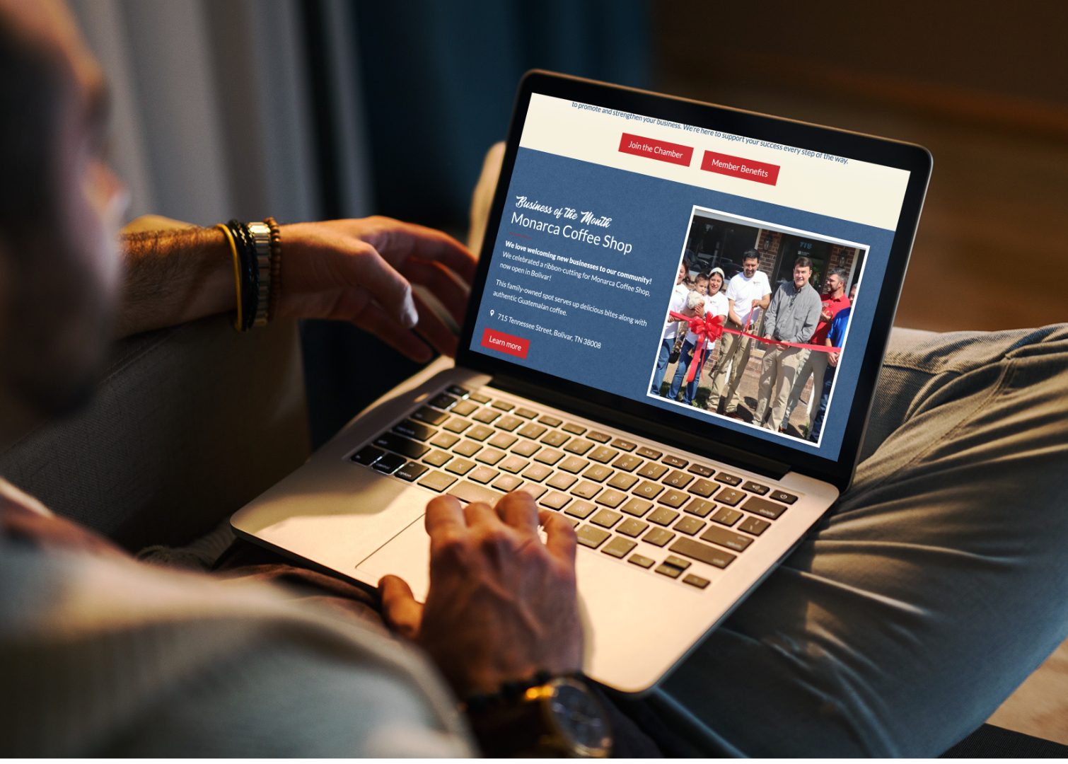 Man scrolling through Hardeman County Chamber of Commerce Website