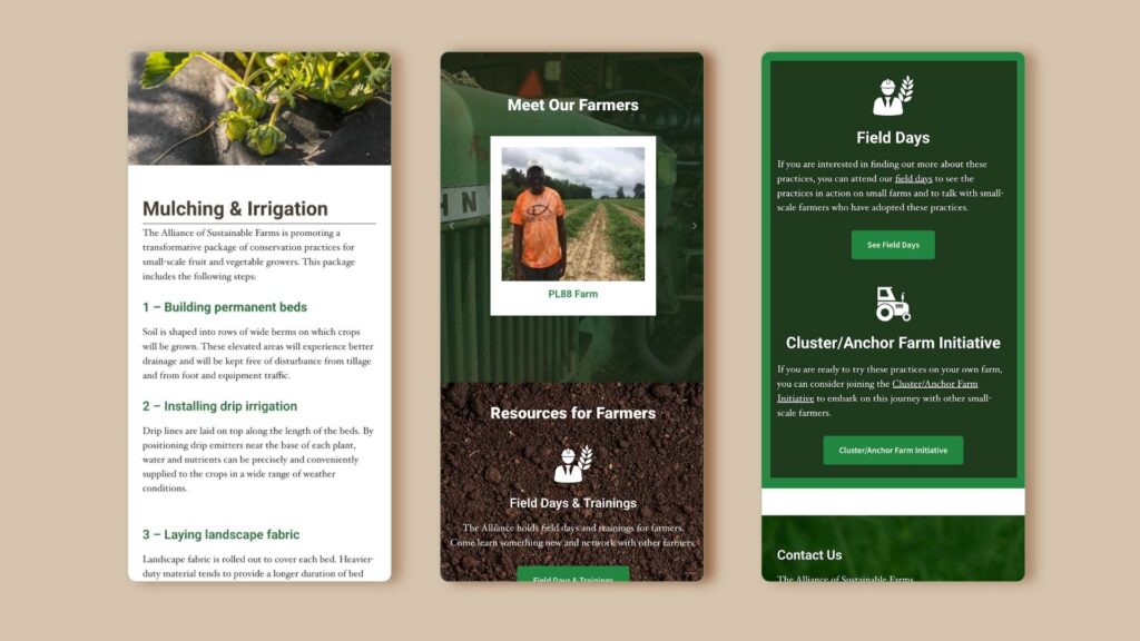 The Alliance of Sustainable Farms mobile view